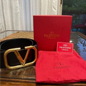 Valentino Black Belt with Gold V Buckle